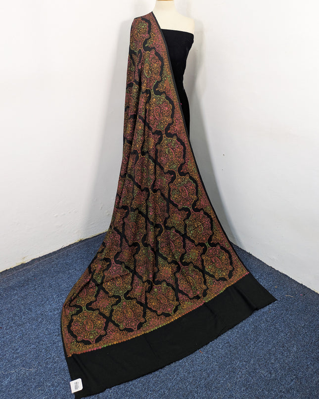 Handmade Multicolor Sui Embroidered Work Wool Shawl (Ready To Wear)