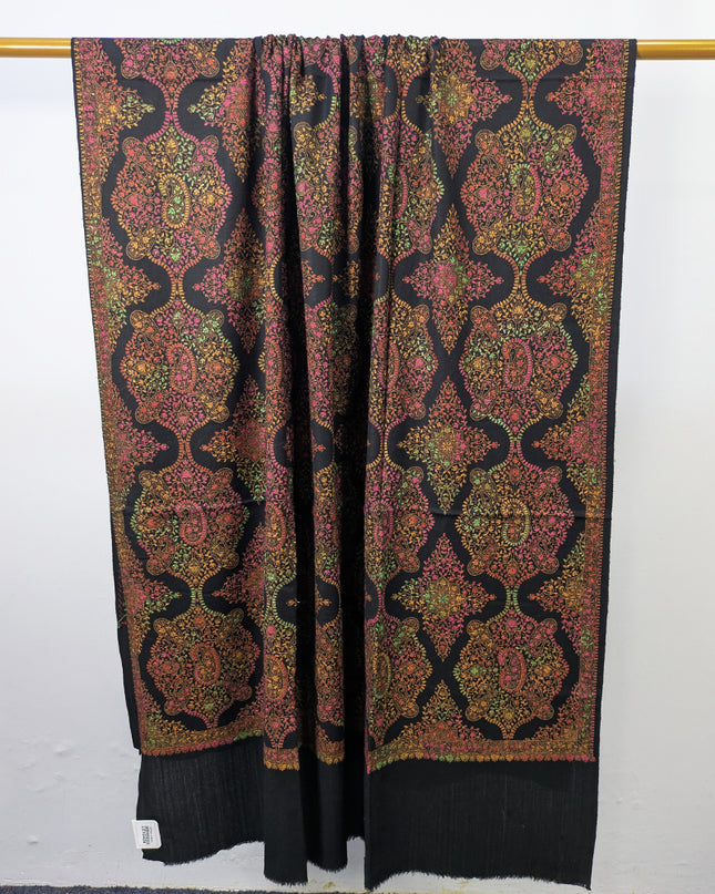 Handmade Multicolor Sui Embroidered Work Wool Shawl (Ready To Wear)
