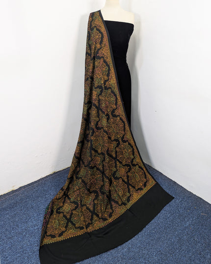 Handmade Multicolor Sui Embroidered Work Wool Shawl (Ready To Wear)