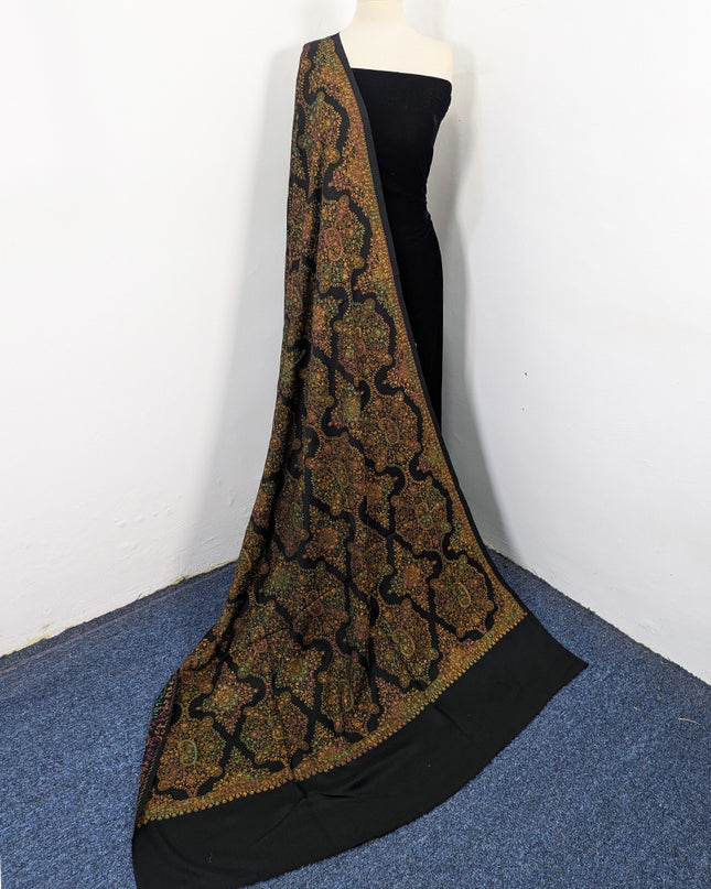 Handmade Multicolor Sui Embroidered Work Wool Shawl (Ready To Wear)