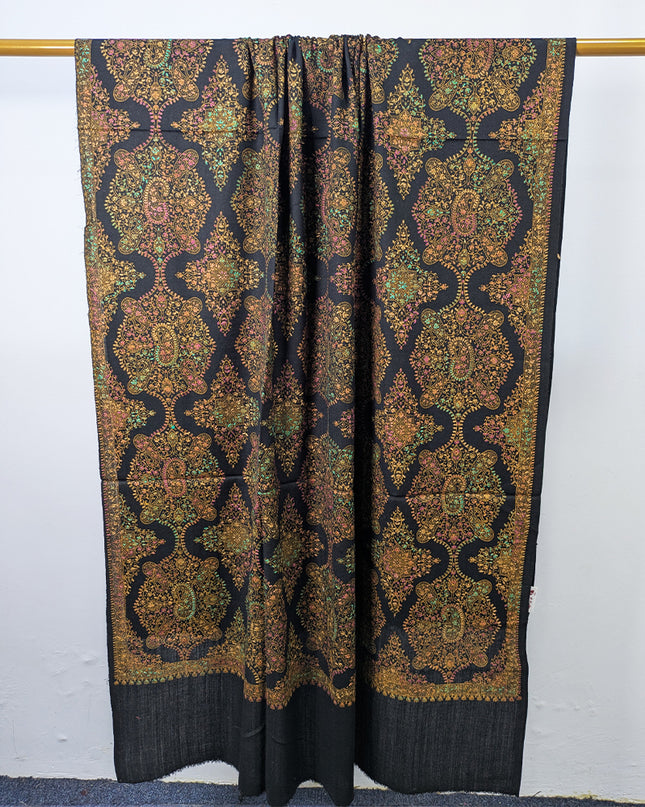 Handmade Multicolor Sui Embroidered Work Wool Shawl (Ready To Wear)