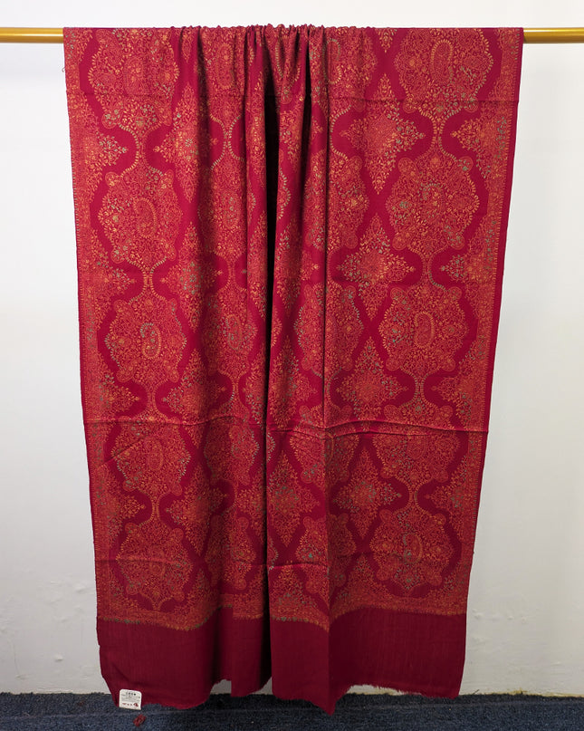 Handmade Multicolor Sui Embroidered Work Wool Shawl (Ready To Wear)