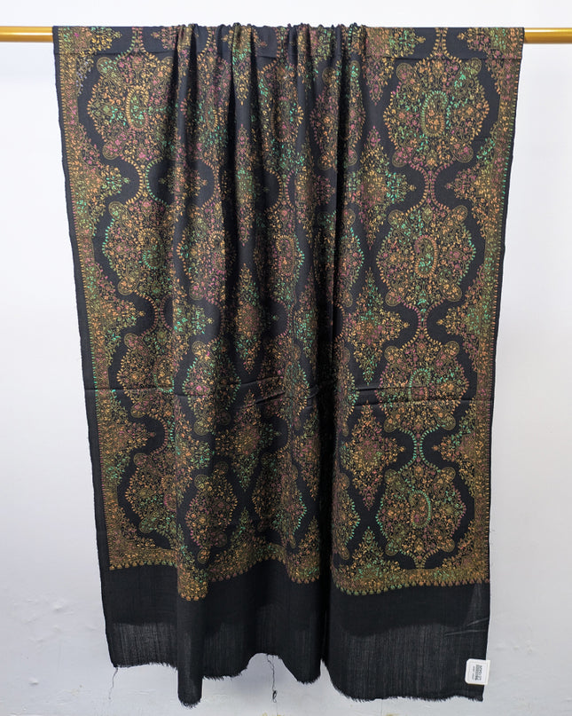 Handmade Multicolor Sui Embroidered Work Wool Shawl (Ready To Wear)