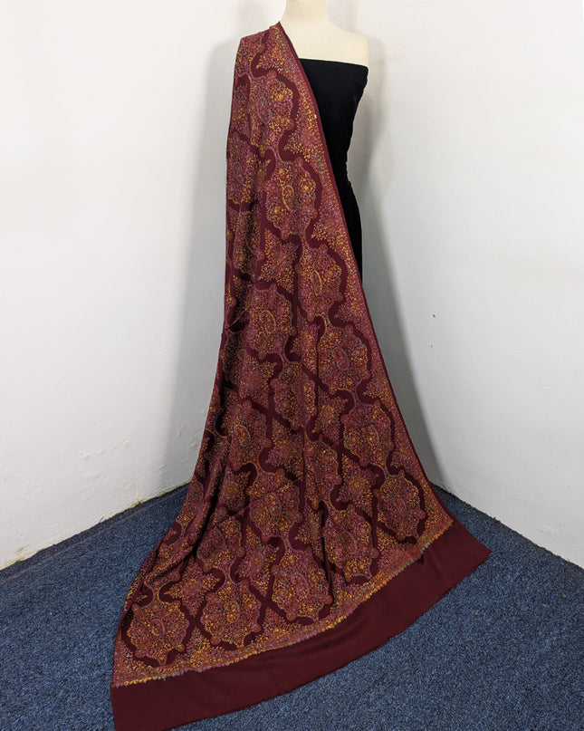 Handmade Multicolor Sui Embroidered Work Wool Shawl (Ready To Wear)