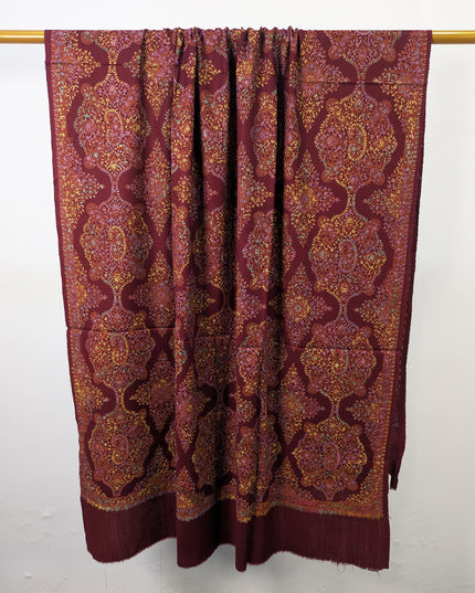 Handmade Multicolor Sui Embroidered Work Wool Shawl (Ready To Wear)