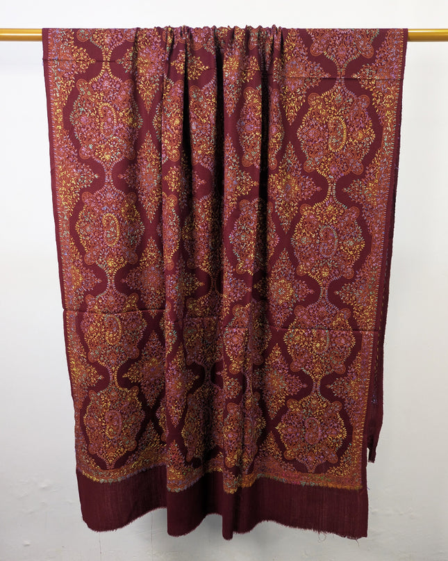Handmade Multicolor Sui Embroidered Work Wool Shawl (Ready To Wear)