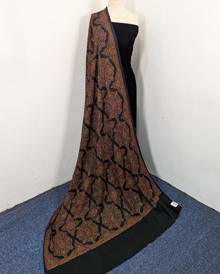Handmade Multicolor Sui Embroidered Work Wool Shawl (Ready To Wear)