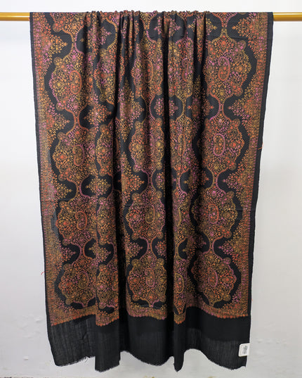 Handmade Multicolor Sui Embroidered Work Wool Shawl (Ready To Wear)