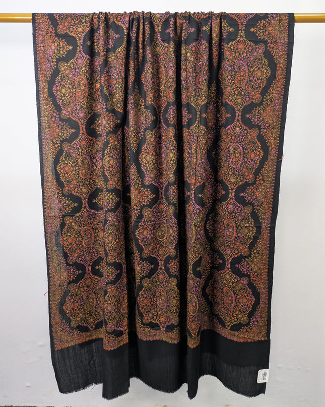 Handmade Multicolor Sui Embroidered Work Wool Shawl (Ready To Wear)