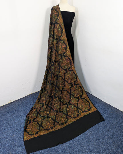 Handmade Multicolor Sui Embroidered Work Wool Shawl (Ready To Wear)