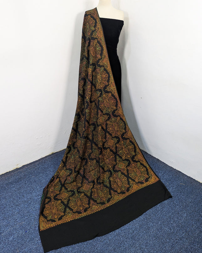 Handmade Multicolor Sui Embroidered Work Wool Shawl (Ready To Wear)