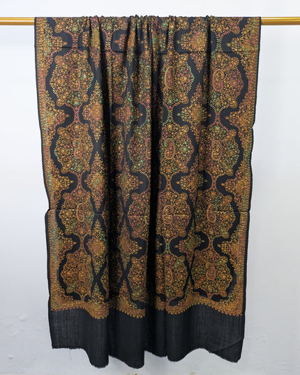 Handmade Multicolor Sui Embroidered Work Wool Shawl (Ready To Wear)