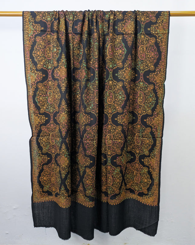 Handmade Multicolor Sui Embroidered Work Wool Shawl (Ready To Wear)