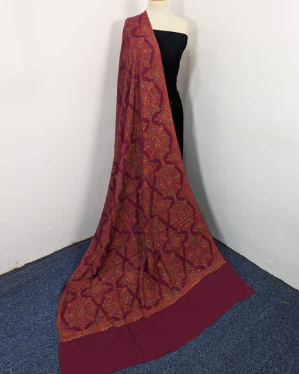 Handmade Multicolor Sui Embroidered Work Wool Shawl (Ready To Wear)