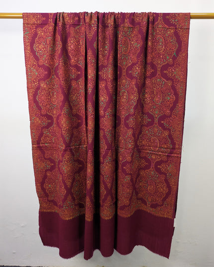 Handmade Multicolor Sui Embroidered Work Wool Shawl (Ready To Wear)