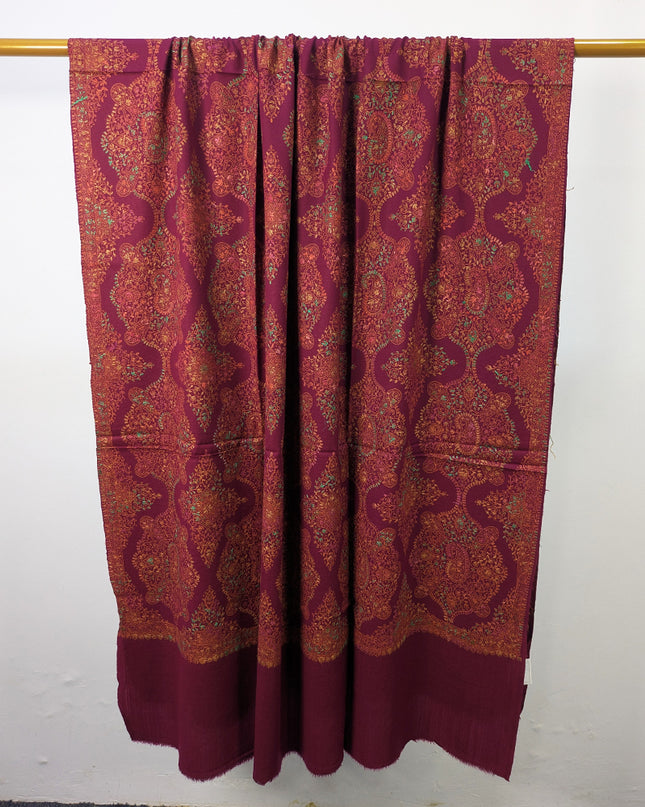 Handmade Multicolor Sui Embroidered Work Wool Shawl (Ready To Wear)