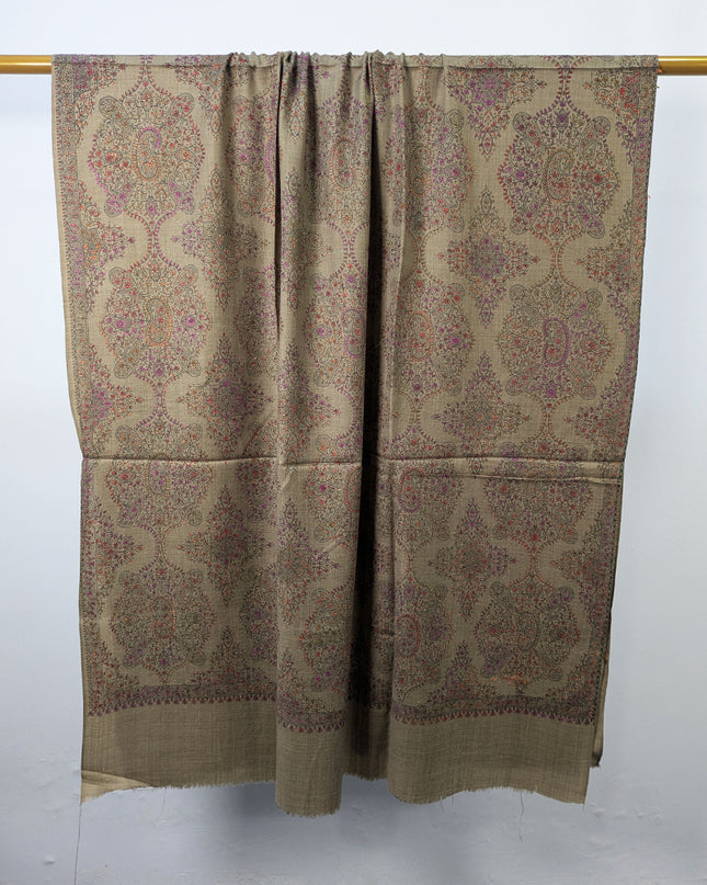 Handmade Multicolor Sui Embroidered Work Wool Shawl (Ready To Wear)