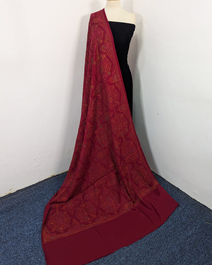 Handmade Multicolor Sui Embroidered Work Wool Shawl (Ready To Wear)