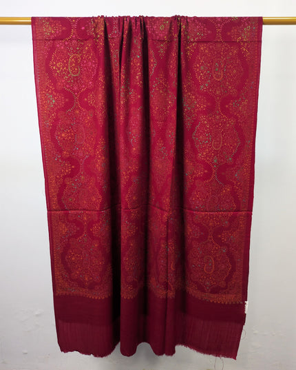 Handmade Multicolor Sui Embroidered Work Wool Shawl (Ready To Wear)