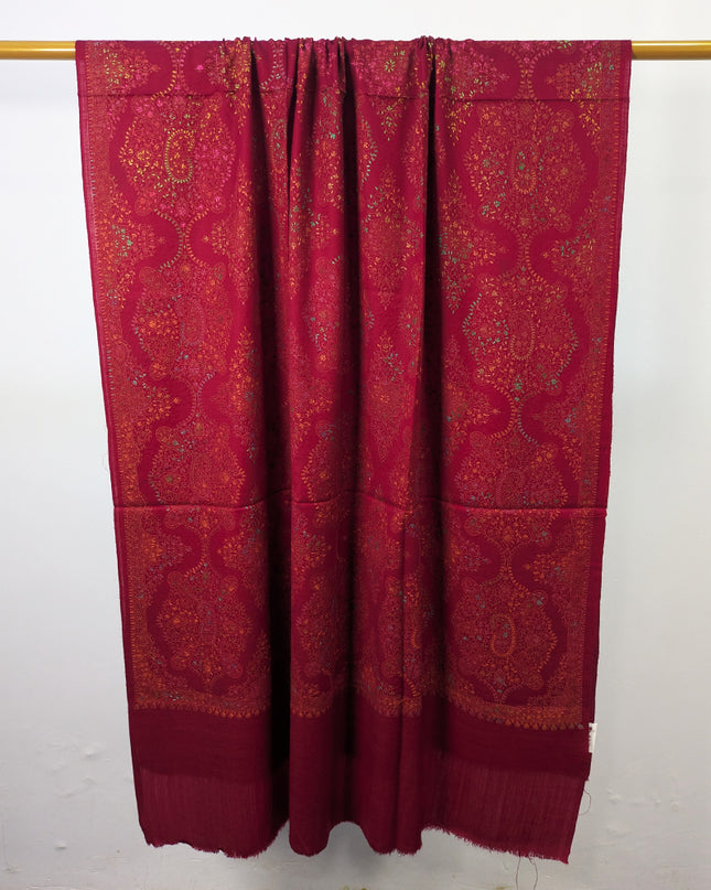 Handmade Multicolor Sui Embroidered Work Wool Shawl (Ready To Wear)
