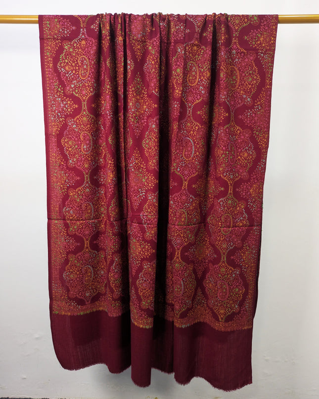 Handmade Multicolor Sui Embroidered Work Wool Shawl (Ready To Wear)