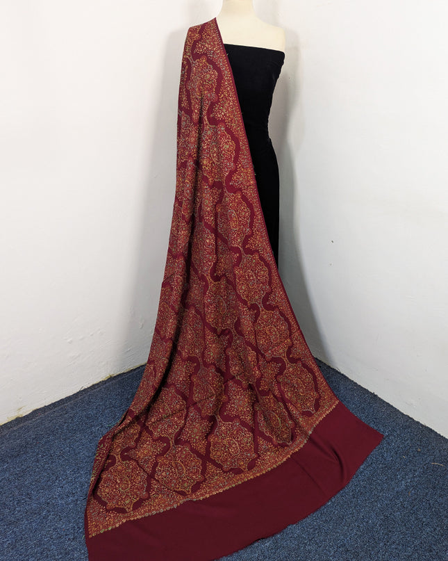 Handmade Multicolor Sui Embroidered Work Wool Shawl (Ready To Wear)