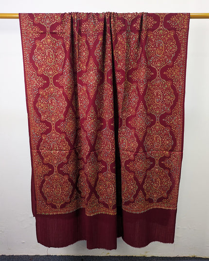 Handmade Multicolor Sui Embroidered Work Wool Shawl (Ready To Wear)