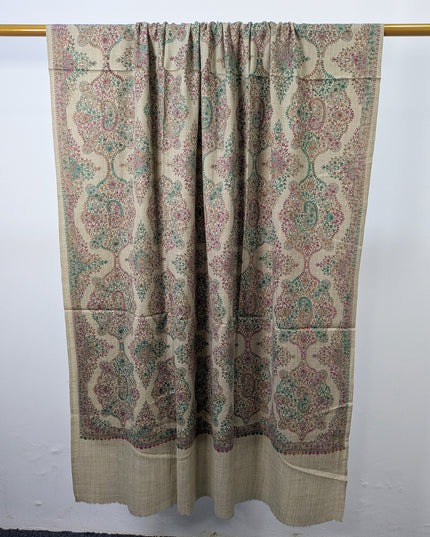 Handmade Multicolor Sui Embroidered Work Wool Shawl (Ready To Wear)