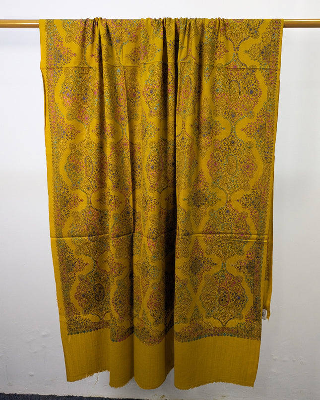 Handmade Multicolor Sui Embroidered Work Wool Shawl (Ready To Wear)