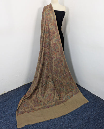 Handmade Multicolor Sui Embroidered Work Wool Shawl (Ready To Wear)