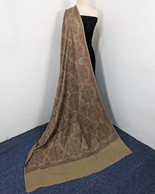 Handmade Multicolor Sui Embroidered Work Wool Shawl (Ready To Wear)