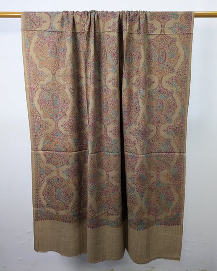 Handmade Multicolor Sui Embroidered Work Wool Shawl (Ready To Wear)