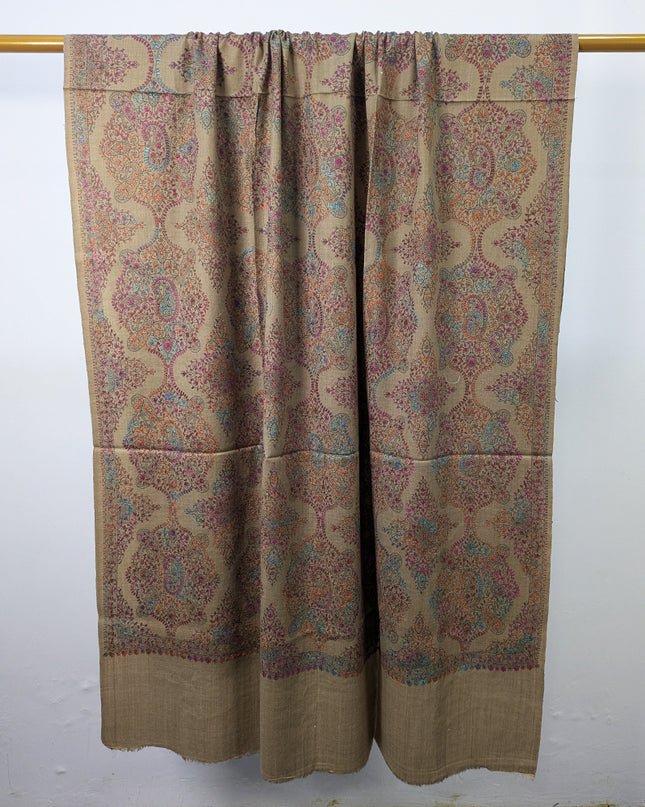 Handmade Multicolor Sui Embroidered Work Wool Shawl (Ready To Wear)