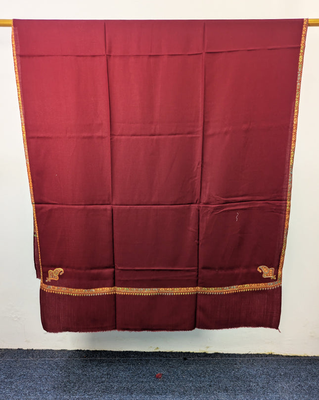 Wool Pashmina with Handmade Kashmiri Sui 4 Side Border Work Shawl