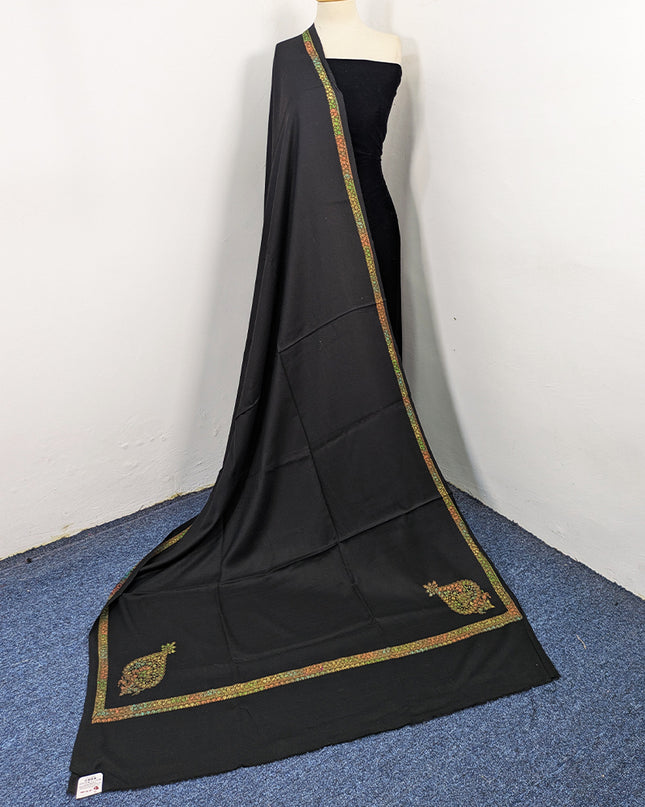 Wool Pashmina with Handmade Kashmiri Sui 4 Side Border Work Shawl