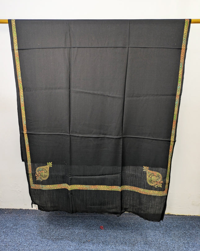 Wool Pashmina with Handmade Kashmiri Sui 4 Side Border Work Shawl