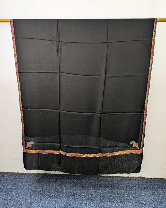Wool Pashmina with Handmade Kashmiri Sui 4 Side Border Work Shawl
