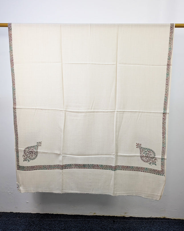 Wool Pashmina with Handmade Kashmiri Sui 4 Side Border Work Shawl