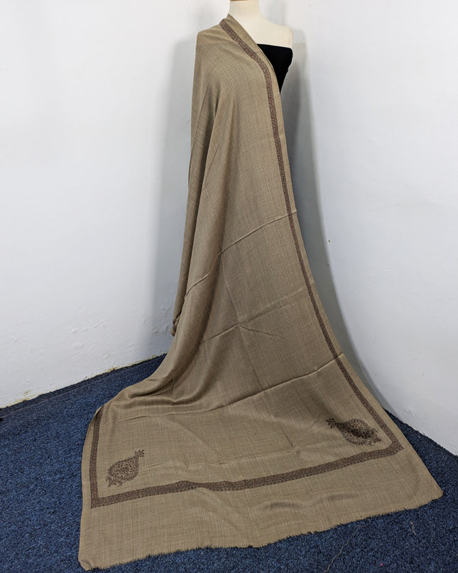 Wool Pashmina with Handmade Kashmiri Sui 4 Side Border Work Shawl