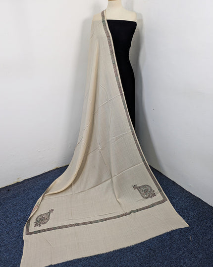 Wool Pashmina with Handmade Kashmiri Sui 4 Side Border Work Shawl