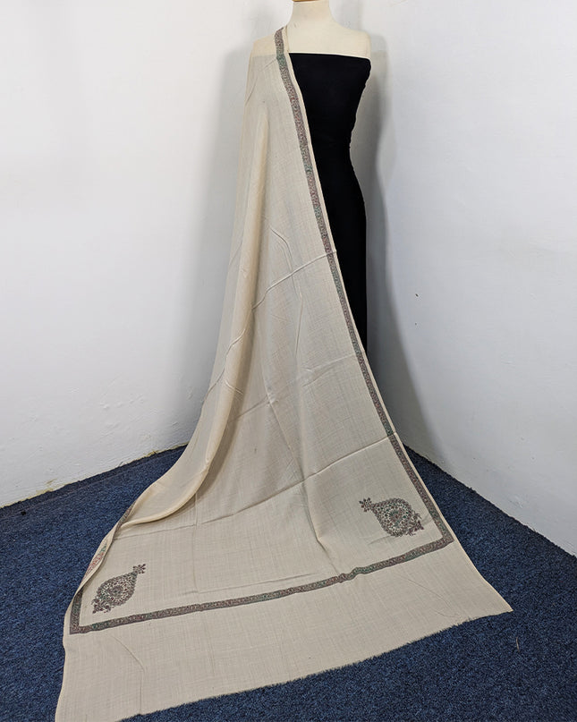 Wool Pashmina with Handmade Kashmiri Sui 4 Side Border Work Shawl