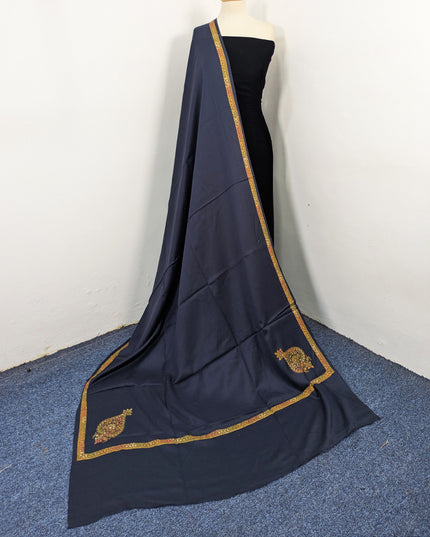 Wool Pashmina with Handmade Kashmiri Sui 4 Side Border Work Shawl