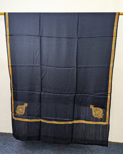 Wool Pashmina with Handmade Kashmiri Sui 4 Side Border Work Shawl