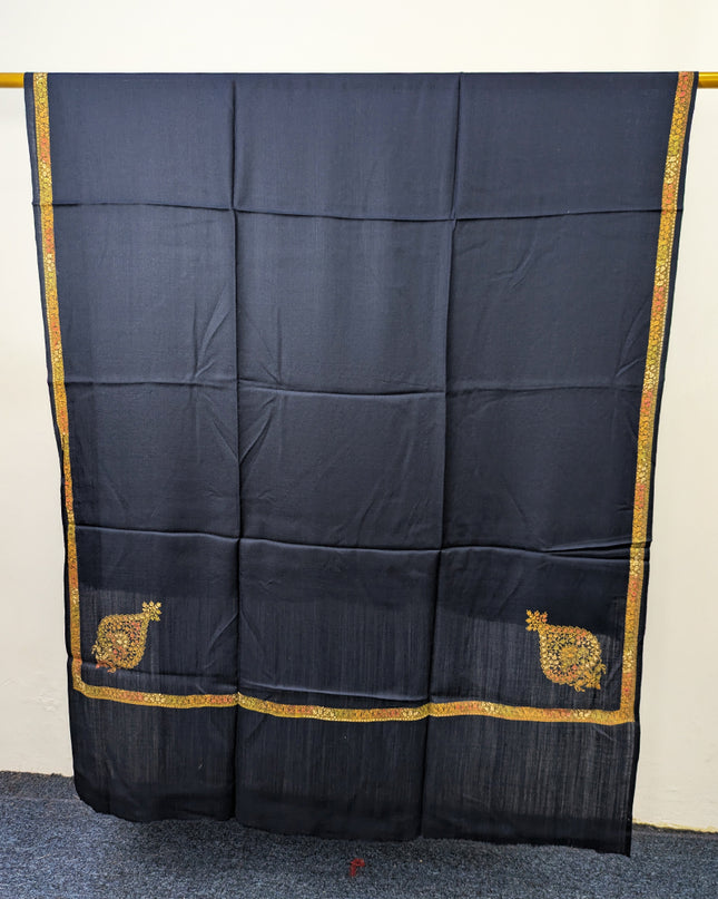 Wool Pashmina with Handmade Kashmiri Sui 4 Side Border Work Shawl
