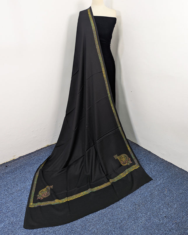 Wool Pashmina with Handmade Kashmiri Sui 4 Side Border Work Shawl