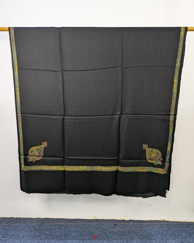 Wool Pashmina with Handmade Kashmiri Sui 4 Side Border Work Shawl