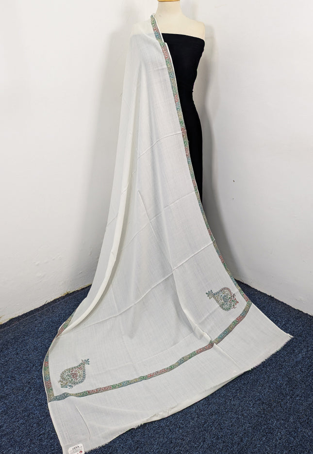Wool Pashmina with Handmade Kashmiri Sui 4 Side Border Work Shawl