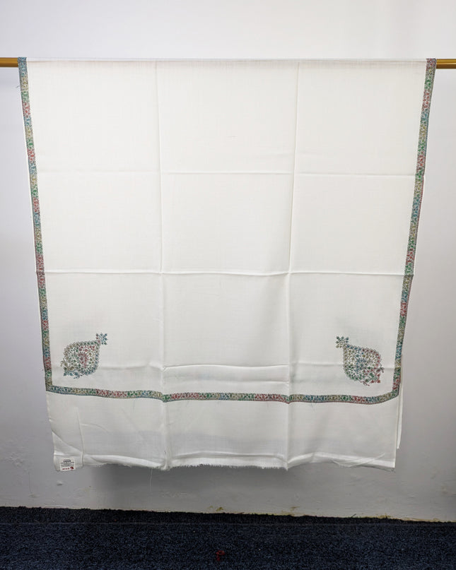 Wool Pashmina with Handmade Kashmiri Sui 4 Side Border Work Shawl