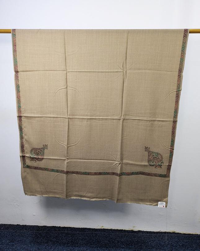 Wool Pashmina with Handmade Kashmiri Sui 4 Side Border Work Shawl