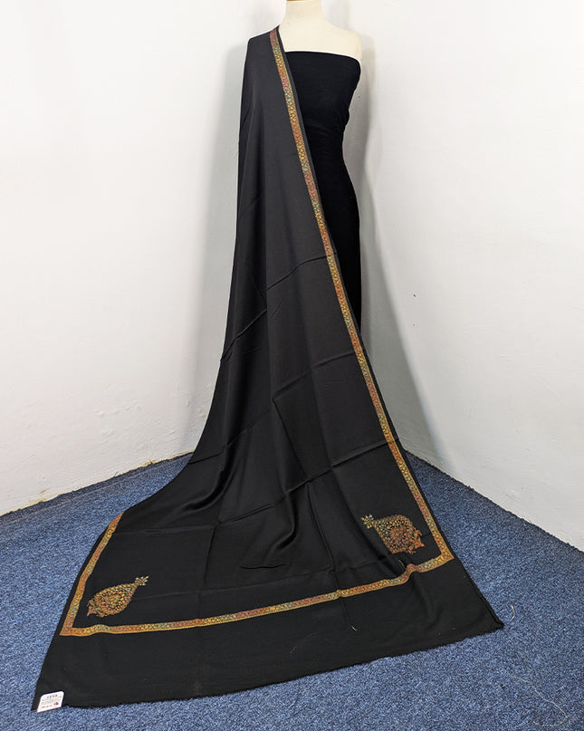 Wool Pashmina with Handmade Kashmiri Sui 4 Side Border Work Shawl